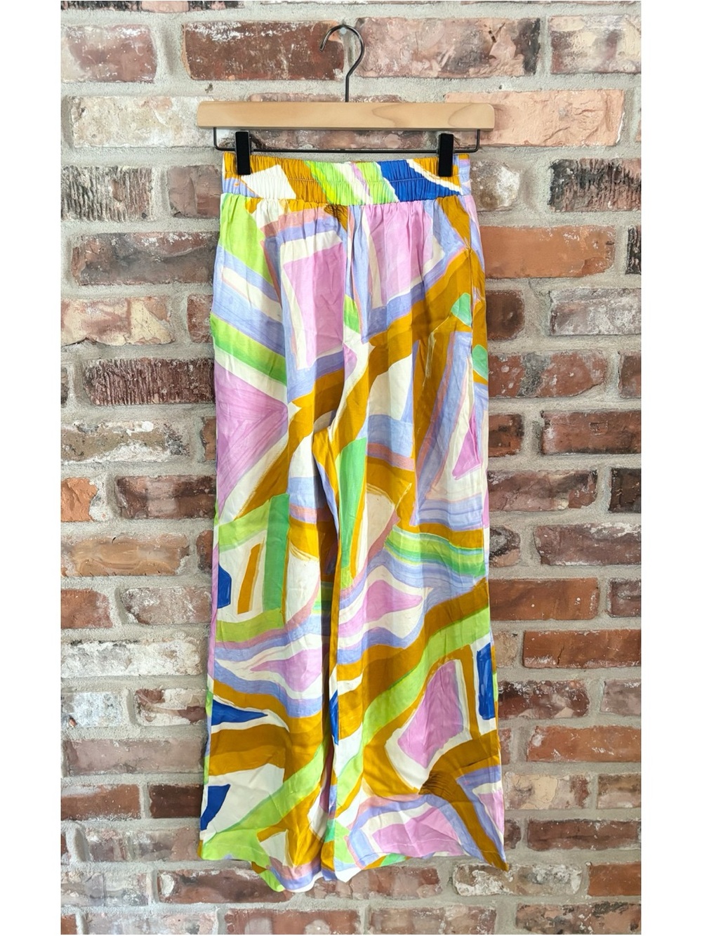 Self Contrast Multicolor Abstract Printed Wide Leg Pull On Pants NWT, S